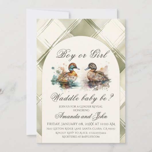 Elegant Waddle It Be Duck Gender Reveal 招待状 (正面)