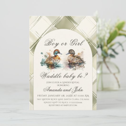 Elegant Waddle It Be Duck Gender Reveal 招待状 (スタンド正面)