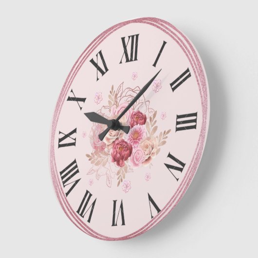 Elegant wall clock with bright floral design ラージ壁時計 (傾斜)