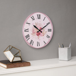 Elegant wall clock with bright floral design ラージ壁時計