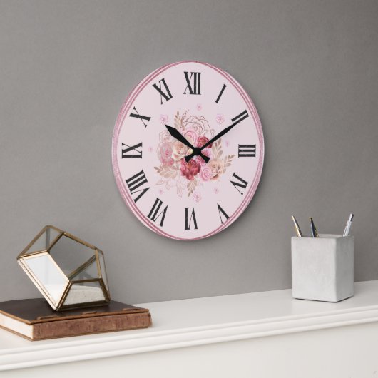 Elegant wall clock with bright floral design ラージ壁時計 (オフィス)