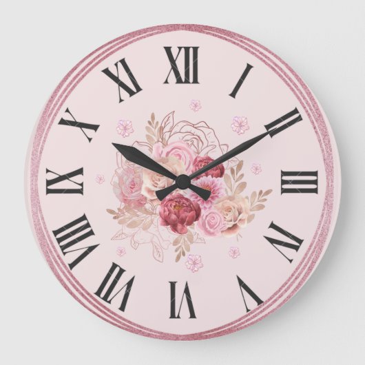 Elegant wall clock with bright floral design ラージ壁時計 (正面)
