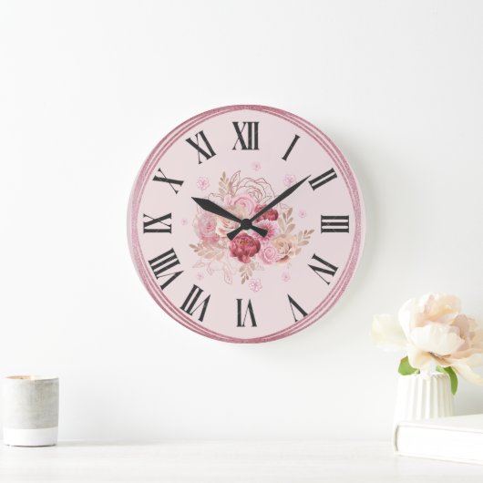 Elegant wall clock with bright floral design ラージ壁時計 (ホーム)