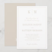 Elegant Warm Beige Monogram Wedding  招待状 (正面/裏面)