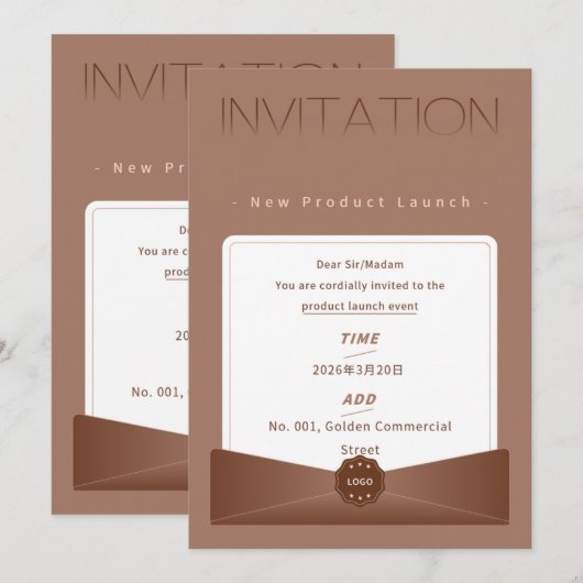 Elegant Warm Brown New Product Launch Invitation – 招待状 (正面/裏面)