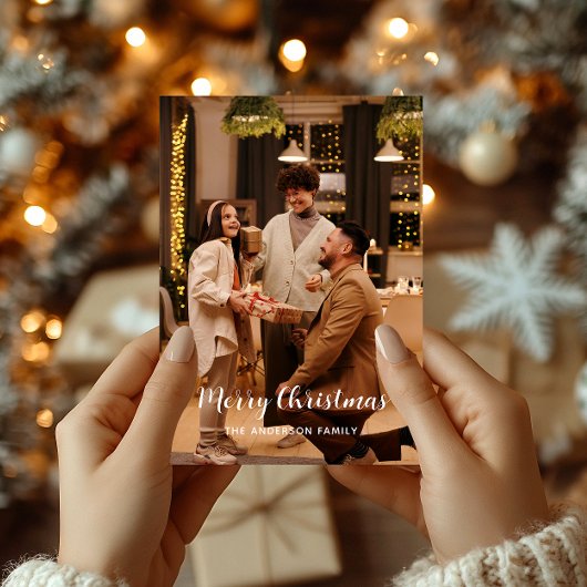 Elegant Warm Glow Merry Christmas Family Photo シーズンカード