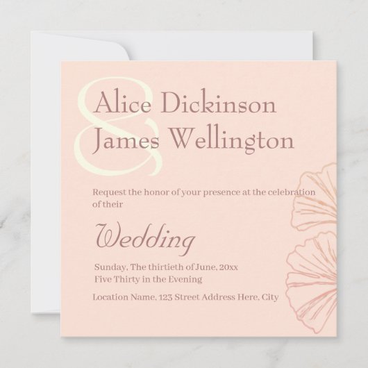 Elegant Warm Pinkish Earth Tones Ginkgo Wedding 招待状 (正面)