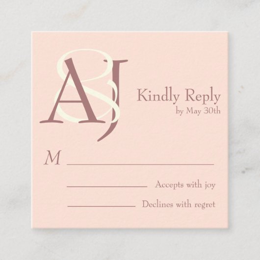 Elegant Warm Pinkish Earth Tones Wedding Return エンクロージャーカード (正面)
