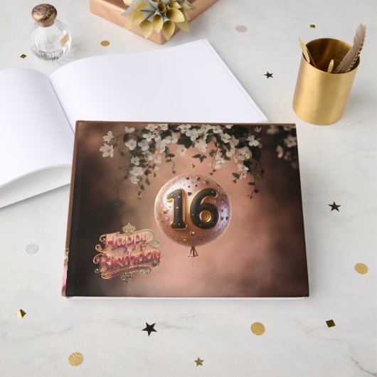 Elegant Warm Terracotta Bloom Sweet 16 Birthday ゲストブック (正面見開き)