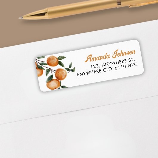 Elegant Watecolor Citrus Orange ラベル