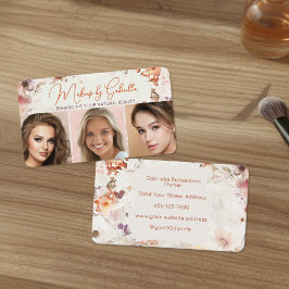 Elegant Watercolor 3 Photo Tagline Makeup 名刺