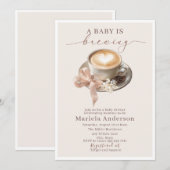 Elegant Watercolor a baby is brewing coffee brawn 招待状 (正面/裏面)