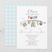 Elegant Watercolor A  little fisherman 4th birthda 招待状 (正面/裏面)