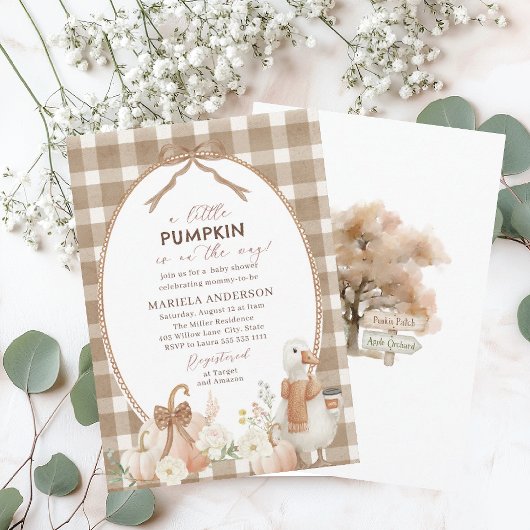 Elegant Watercolor A  little pumpkin is Invitation 招待状