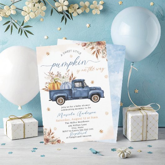 Elegant Watercolor a sweet little pumpkin Baby Sho 招待状