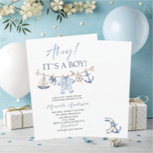 Elegant Watercolor Ahoy it is a Boy Baby Shower