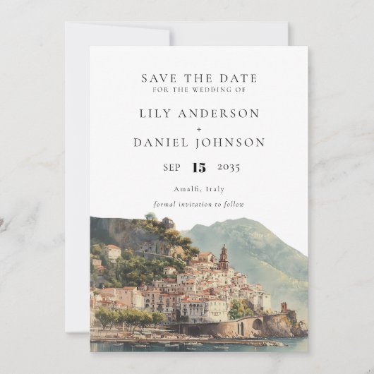 Elegant Watercolor Amalfi Italian Wedding セーブザデート (正面)