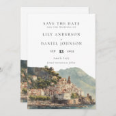 Elegant Watercolor Amalfi Italian Wedding セーブザデート (正面/裏面)