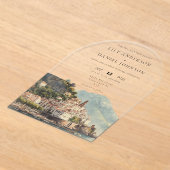 Elegant Watercolor Amalfi Italian Wedding Arch アクリル招待状 (レイダウン)