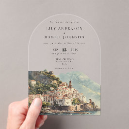 Elegant Watercolor Amalfi Italian Wedding Arch アクリル招待状