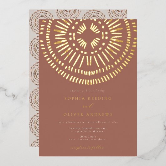 Elegant Watercolor Art Deco Tropical Wedding Foil 箔招待状 (正面/裏面)