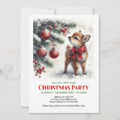 Elegant watercolor baby deer snowy forest Xmas 招待状 (正面)
