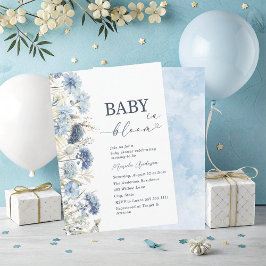 Elegant Watercolor Baby in Blooom blue flowers   B 招待状