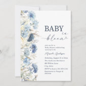 Elegant Watercolor Baby in Blooom blue flowers   B 招待状 (正面)