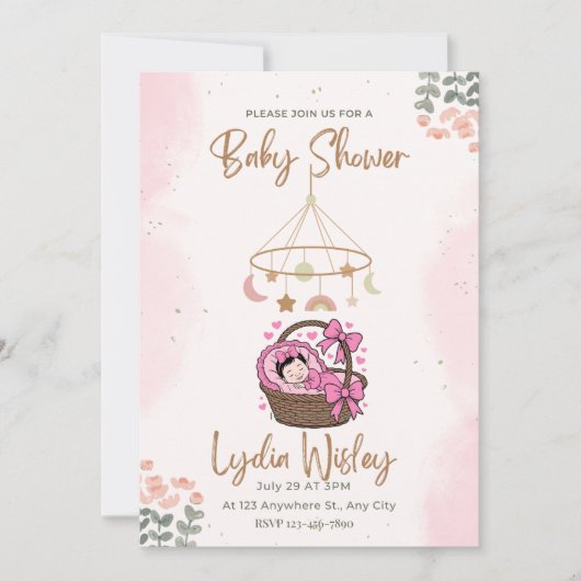 Elegant Watercolor Baby Shower Invitation wit 招待状 (正面)