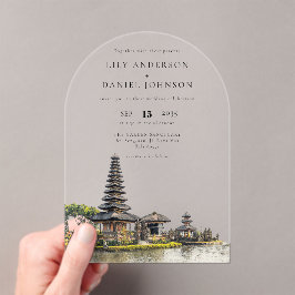 Elegant Watercolor Bali Temple Wedding Arch アクリル招待状