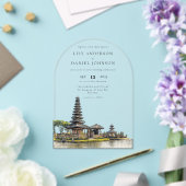Elegant Watercolor Bali Temple Wedding Arch アクリル招待状 (インサイチュ (ウェディング))