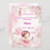 Elegant Watercolor Ballerina Birthday In 招待状 (正面/裏面)