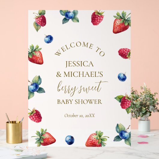 Elegant Watercolor Berry Sweet Baby Shower Welcome アクリルサイン (ウェディング)
