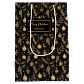 Elegant watercolor black and gold Christmas gift ミディアムペーパーバッグ (裏面)