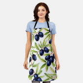 Elegant Watercolor Black Olives Seamless Pattern  エプロン (着用した状態)