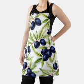 Elegant Watercolor Black Olives Seamless Pattern  エプロン (インサイチュ)