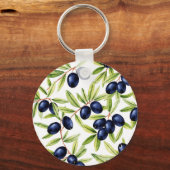 Elegant Watercolor Black Olives Seamless Pattern  キーホルダー (裏面)
