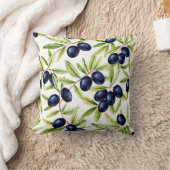 Elegant Watercolor Black Olives Seamless Pattern  クッション (ブランケット)