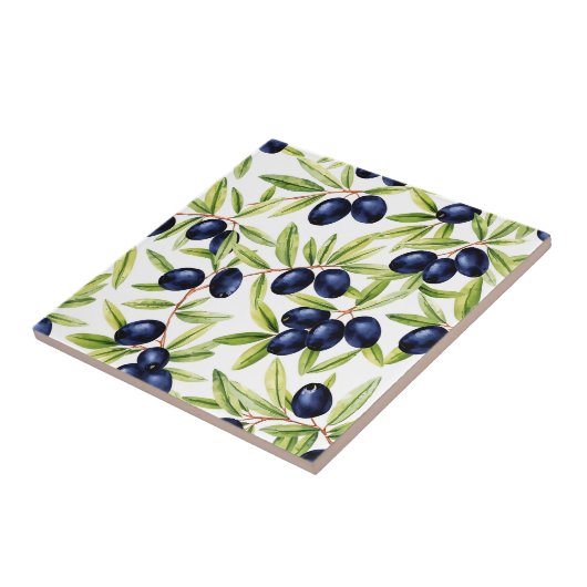 Elegant Watercolor Black Olives Seamless Pattern  タイル (側面)