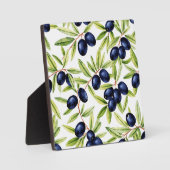 Elegant Watercolor Black Olives Seamless Pattern  フォトプラーク (正面)