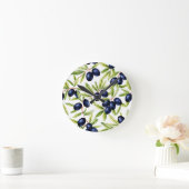 Elegant Watercolor Black Olives Seamless Pattern  ラウンド壁時計 (ホーム)