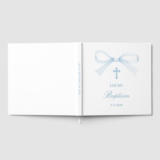 Elegant Watercolor Blue Bow Baptism ゲストブック (全面)