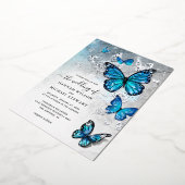 Elegant Watercolor Blue Butterfly Wedding Real 箔招待状 (回転した状態)