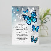 Elegant Watercolor Blue Butterfly Wedding Real 箔招待状 (立ち正面)