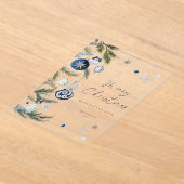 Elegant Watercolor Blue Christmas Ornament アクリル招待状 (レイダウン)