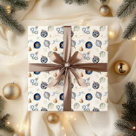 Elegant Watercolor Blue Christmas Ornament ラッピングペーパー