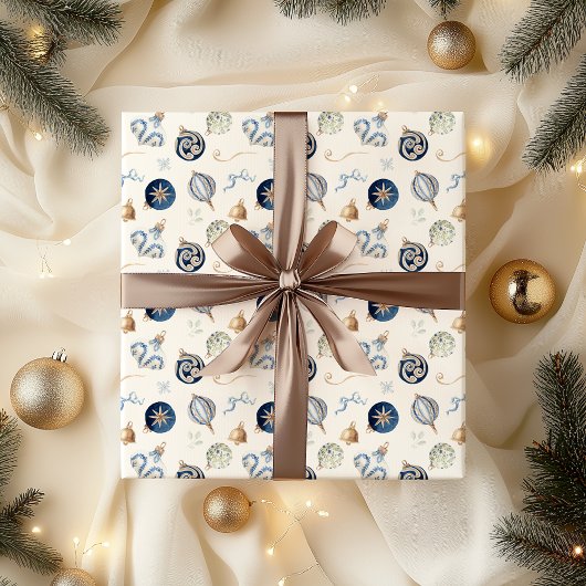 Elegant Watercolor Blue Christmas Ornament ラッピングペーパー