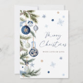 Elegant Watercolor Blue Christmas Ornament Photo シーズンカード (正面)