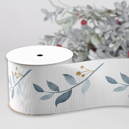 Elegant Watercolor Blue Greenery グログランリボン