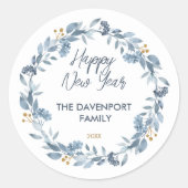 Elegant Watercolor Blue Greenery ラウンドシール (正面)